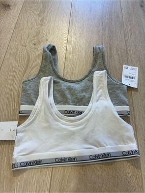 Calvin Klein White and Gray Logo Band Girls' Bralette Set